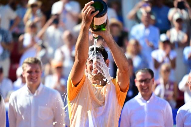 Portugal s Nuno Borges celebrates the win during Sunday s men s singles final against Spain s Rafael Nadal in the Nordea Open in Bastad, Sweden on july 21, 2024. BASTAD SWEDEN x9200x