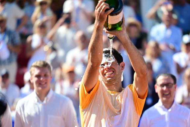 Sport Bilder des Tages Portugal s Nuno Borges celebrates the win during Sunday s men s singles final against Spain s Rafael Nadal in the Nordea Open in Bastad, Sweden on july 21, 2024. BASTAD SWEDEN x9200x