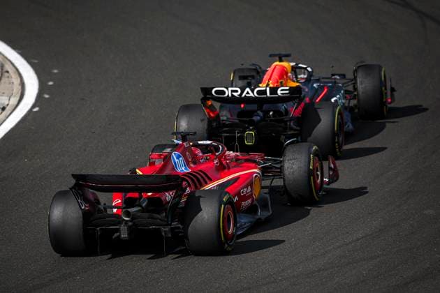 01 VERSTAPPEN Max (nld), Red Bull Racing RB20, 16 LECLERC Charles (mco), Scuderia Ferrari SF-24, action during the Formula 1 Hungarian Grand Prix 2024, 13th round of the 2024 Formula One World Championship, WM, Weltmeisterschaft from July 19 to 21, 2024 on the Hungaroring, in Mogyorod, Hungary - F1 - HUNGARIAN GRAND PRIX 2024 DPPI Panoramic 240721_R13_UNGHERIA_DP_EA011975