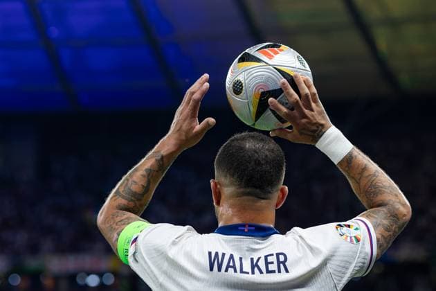 Spain vs England during the UEFA EURO, EM, Europameisterschaft,Fussball 2024 final match in Berlin, Germany Kyle Walker of England seen in action during the UEFA EURO 2024 final match between Spain and England at Olympiastadion Berlin in Berlin, Germany. Copyright: xMikolajxBarbanellx