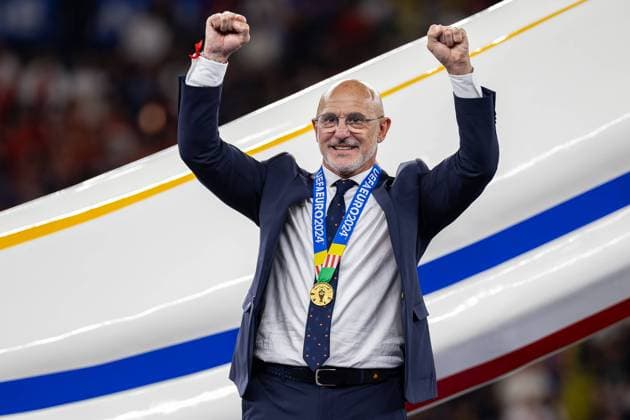 Spain vs England during the UEFA EURO, EM, Europameisterschaft,Fussball 2024 final match in Berlin, Germany Luis de la Fuente head coach of Spain celebrates a win UEFA EURO 2024 during the UEFA EURO 2024 final match between Spain and England at Olympiastadion Berlin in Berlin, Germany. Copyright: xMikolajxBarbanellx