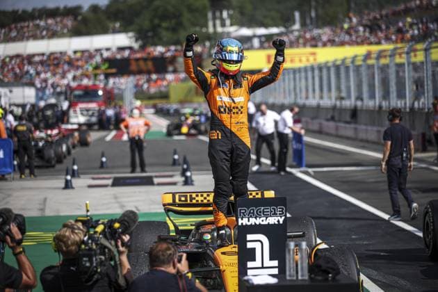 PIASTRI Oscar (aus), McLaren F1 Team MCL38, portrait, celebrate his first win during the Formula 1 Hungarian Grand Prix 2024, 13th round of the 2024 Formula One World Championship, WM, Weltmeisterschaft from July 19 to 21, 2024 on the Hungaroring, in Mogyorod, Hungary - F1 - HUNGARIAN GRAND PRIX 2024 DPPI Panoramic  240721_R13_UNGHERIA_DP_XB3_9698