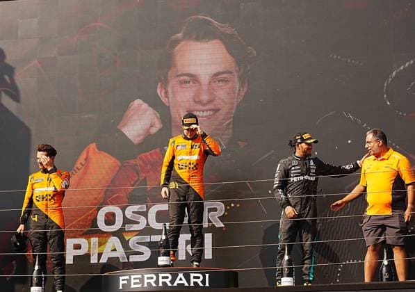 FORMULA 1 HUNGARIAN GRAND PRIX 2024 21.07.2024, Hungaroring, Budapest, FORMULA 1 HUNGARIAN GRAND PRIX 2024 , im Bild Sieger Oscar Piastri (AUS), McLaren F1 Team, 2.Platz für Lando Norris (GBR), 3.Platz für Lewis Hamilton (GBR), Mercedes-AMG Petronas Formula One Team