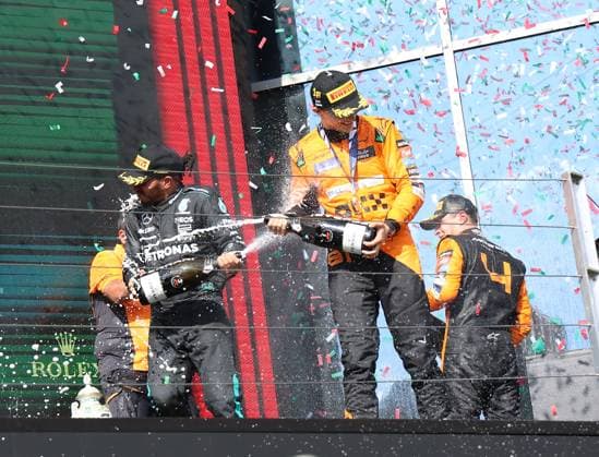 FORMULA 1 HUNGARIAN GRAND PRIX 2024 21.07.2024, Hungaroring, Budapest, FORMULA 1 HUNGARIAN GRAND PRIX 2024 , im Bild Sieger Oscar Piastri (AUS), McLaren F1 Team, 2.Platz für Lando Norris (GBR), 3.Platz für Lewis Hamilton (GBR), Mercedes-AMG Petronas Formula One Team