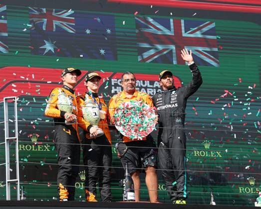 FORMULA 1 HUNGARIAN GRAND PRIX 2024 21.07.2024, Hungaroring, Budapest, FORMULA 1 HUNGARIAN GRAND PRIX 2024 , im Bild Sieger Oscar Piastri (AUS), McLaren F1 Team, 2.Platz für Lando Norris (GBR), 3.Platz für Lewis Hamilton (GBR), Mercedes-AMG Petronas Formula One Team