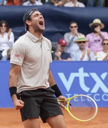 International Tennis match - EFG Swiss Open Gstaad Gstaad Switzerland, 07 21 2024: Matteo Berrettini (ITA) wins final against Quentin Halys (FRA) during EFG Swiss Open. during EFG Swiss Open Gstaad, International Tennis match in Gstaad, Switzerland, July 21 2024 Gstaad Switzerland  Copyright: xIPAxSport ABACAx
