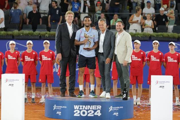 Tennis Herren ATP, Tennis Herren Tennis Herren Tour 500 European Open Hamburg, H , Hamburg Open ATP 500 2024 , 21.07.2024 , Finale , Dietloff v. Arnim , Arthur Fils FRA , Christoph Holstein , Enric Molina Copyright: FernandoxSoares