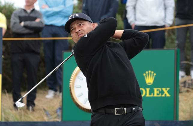 American Xander Schauffele drives on the tenth hole at the 152nd Open Championship at Royal Troon Golf Club in Troon, Scotland on Sunday, July 21, 2024. Schauffele won by two shots with a score of nine under under par.  LON2024072140 HUGOxPHILPOTT