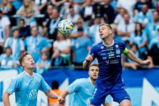 240723 Pall Klettskard of Klaksvik and Nils Zetterström of Malmö FF during the UEFA Champions League football match between Malmö FF and Klaksvik on July 23, 2024 in Malmö. Photo: Christian Örnberg BILDBYRAN COP 166 CO0443 fotboll football soccer fotball champions league malmö ff klaksvik bbeng q2 bbauto Copyright: CHRISTIANxÖRNBERG BB240723CO018