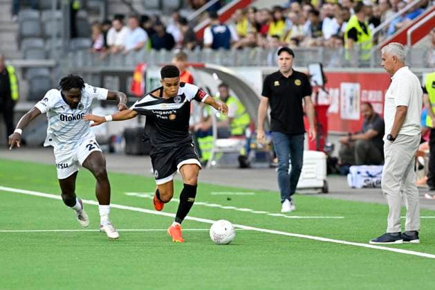 V.l.n.r. Bright Osayi-Samuel, FB, Yanis Cimignani, FCL, Trainer Mattia Croci Torti, FCL, Trainer JosÃ Mourinho, FB, FC Lugano - Fenerbahce SK, Qualifikation Champions League, Fussball, 23.07.2024