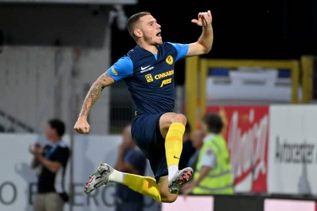 Celje, Slovenia, 24th 2024: Luka Bobicanec of Celje celebrate score during the UEFA Champions League 2nd qualifying round football match between Celje (Slovenia) and Slovan Bratislava (Slovakia) at Stadium Celje, Celje, Slovenia. (Igor Kupljenik SPP) Copyright: xIgorxKupljenikx xSPPx spp-en-IgKuSp-IK0_1370