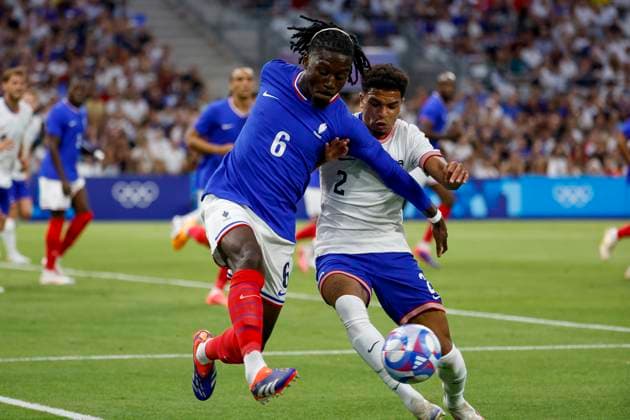Football JO match France - Etats-Unis USA PHOTOPQR LA PROVENCE SPEICH Frederic ; Marseille ; 24 07 2024 ; Jeux Olympiques Paris 2024 Tournoi de football olympique Match France - Etats-Unis au Stade Velodrome de Marseille Manue KONE - Olympic Games, Olympische Spiele, Olympia, OS Paris 2024 Olympic Football Tournament France v United States match at the Velodrome Stadium in Marseille Marseille PACA BdR France  Copyright: xPHOTOPQR LAxPROVENCE MAXPPPxSPEICHxFredericx 20240724PVL9456 20240724PVL9456