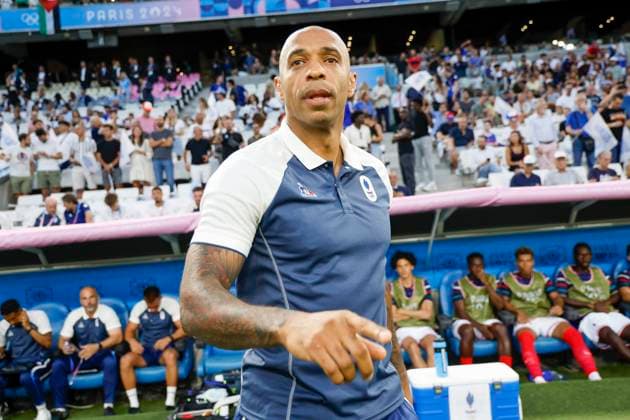Football JO match France - Etats-Unis USA PHOTOPQR LA PROVENCE SPEICH Frederic ; Marseille ; 24 07 2024 ; Jeux Olympiques Paris 2024 Tournoi de football olympique Match France - Etats-Unis au Stade Velodrome de Marseille Thierry HENRY - The Paris 2024 Summer Olympic Games, Olympische Spiele, Olympia, OS (Jul 26-Aug 11, 2024).