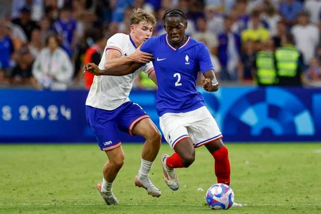 Football JO match France - Etats-Unis USA PHOTOPQR LA PROVENCE SPEICH Frederic ; Marseille ; 24 07 2024 ; Jeux Olympiques Paris 2024 Tournoi de football olympique Match France - Etats-Unis au Stade Velodrome de Marseille Castello LUKEBA - The Paris 2024 Summer Olympic Games, Olympische Spiele, Olympia, OS (Jul 26-Aug 11, 2024).