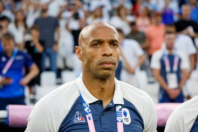 Football JO match France - Etats-Unis USA PHOTOPQR LA PROVENCE SPEICH Frederic ; Marseille ; 24 07 2024 ; Jeux Olympiques Paris 2024 Tournoi de football olympique Match France - Etats-Unis au Stade Velodrome de Marseille Thierry HENRY - The Paris 2024 Summer Olympic Games, Olympische Spiele, Olympia, OS (Jul 26-Aug 11, 2024).