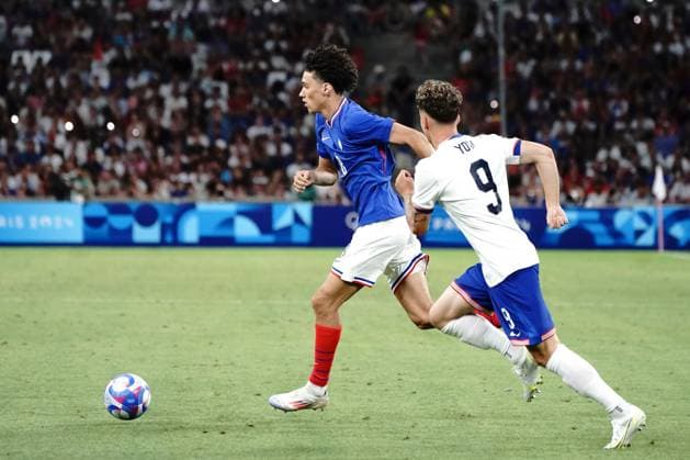 Maghnes Akliouche (France), Football , France vs USA during the Olympic Games, Olympische Spiele, Olympia, OS Paris 2024 JO 2024 : FOOTBALL - France vs Etats Unis - Jeux Olympiques 2024 - Paris2024 - Marseille - 24 07 2024 DPPI Panoramic 