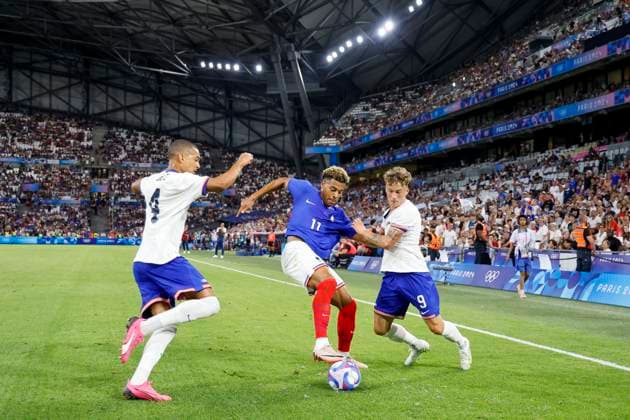 Football JO match France - Etats-Unis USA PHOTOPQR LA PROVENCE SPEICH Frederic ; Marseille ; 24 07 2024 ; Jeux Olympiques Paris 2024 Tournoi de football olympique Match France - Etats-Unis au Stade Velodrome de Marseille Desire DOUE - The Paris 2024 Summer Olympic Games, Olympische Spiele, Olympia, OS (Jul 26-Aug 11, 2024).