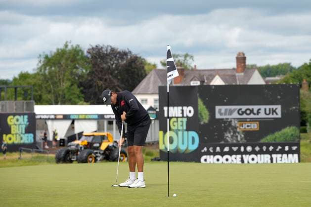25th July 2024; JCB Golf &amp; Country Club, Rocester, Uttoxeter, England; LIV UK Golf League, Pro-Am Day; Eugenio Chacarra of the Fireballs GC putts on the 14th green during the Thursday Pro-Am  ActionPlus12671580 StevenxFlynn