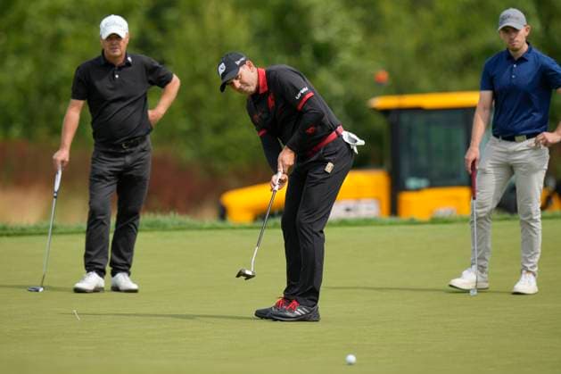 25th July 2024; JCB Golf &amp; Country Club, Rocester, Uttoxeter, England; LIV UK Golf League, Pro-Am Day; Sergio Garcia of the Fireballs GC putts on the 14th green as his partners watch on during the Thursday Pro-Am  ActionPlus12671573 StevenxFlynn