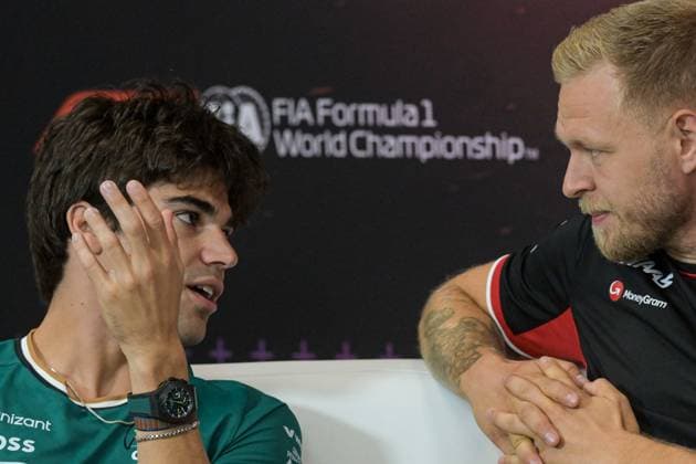 Aston Martin Canadian rider Lance Stroll and Haas F1 Team Danish rider Kevin Magnussen are seen during a press conference, PK, Pressekonferenz ahead of the Grand Prix F1 of Belgium race, in Spa-Francorchamps, Thursday 25 July 2024. The Spa-Francorchamps Formula One Grand Prix takes place this weekend, from July 25th to July 28th. JONASxROOSENS  x97020652x