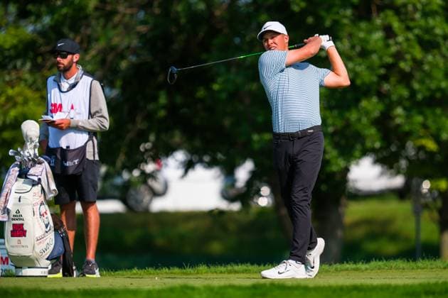 July 25, 2024, Blaine, Minnesota, USA: NICK HARDY tees off at hole 10 during the 2024 PGA, Golf Herren 3M Open at TPC Twin Cities on July 25, 2024. Blaine USA - ZUMAg254 20240725_zsp_g254_116 Copyright: xStevenxGarciax