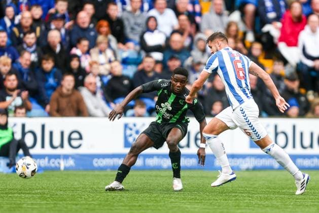 Kilmarnock FC v Cercle Brugge - UEFA Europa League KILMARNOCK, SCOTLAND - JULY 25 : Ouattara Kader Abdoul forward of Cercle Brugge and Deas Robbie defender of Kilmarnock FC during the UEFA Europa League second qualifying round first leg match between Kilmarnock FC and Cercle Brugge on July 25, 2024 in Kilmarnock, Scotland, 25 07 2024  Copyright: xTomasxSiskx