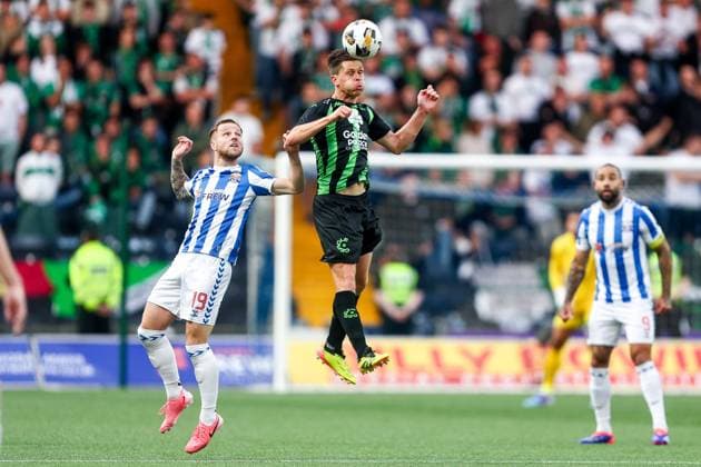Kilmarnock FC v Cercle Brugge - UEFA Europa League KILMARNOCK, SCOTLAND - JULY 25 : Anderson Bruce forward of Kilmarnock FC and Van der Bruggen Hannes midfielder of Cercle Brugge during the UEFA Europa League second qualifying round first leg match between Kilmarnock FC and Cercle Brugge on July 25, 2024 in Kilmarnock, Scotland, 25 07 2024  Copyright: xTomasxSiskx