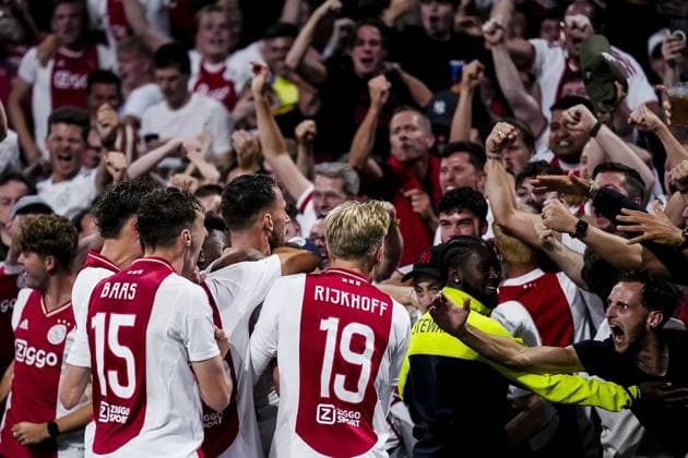 AMSTERDAM , 25-07-2024,JohanCruijff ArenA , Season 2024-2025. UEFA Europa League Second qualifying round Football between Ajax and Vojvodina. Final score 1-0. Ajax player Branco van den Boomen celebrating the goal. Ajax - Vojvodina  x25835817x Copyright: