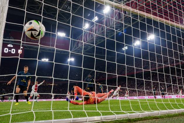 AMSTERDAM , 25-07-2024,JohanCruijff ArenA , Season 2024-2025. UEFA Europa League Second qualifying round Football between Ajax and Vojvodina , 1-0 , Ajax player Branco van den Boomen scores the 1-0 Ajax - Vojvodina  x25835858x Copyright: