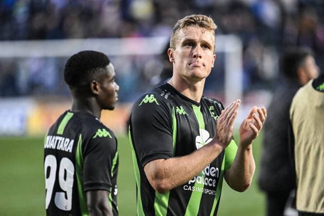 Cercle s Thibo Somers pictured after a soccer game between Scottish Kilmarnock F.C. and Belgian Cercle Brugge in Kilmarnock, Scotland on Thursday 25 July 2024, the first leg of the second qualifying round for the UEFA Europa League competition. TOM GOYVAERTS TomxGoyvaerts  x97045111x