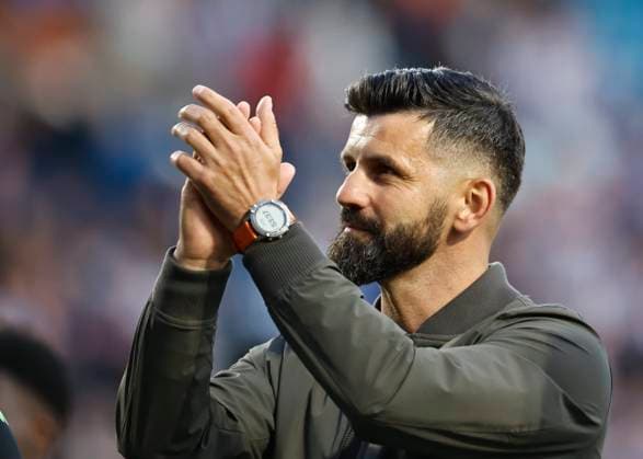 Kilmarnock v Cercle Brugge UEFA Europa League Miron Musli? Cercle Brugge Manager applauds supporters at full time during the UEFA Europa League Second Qualifying Round First Leg match at Rugby Park, Kilmarnock UK Newspapers OUT Copyright: xFredxPalmerx FIL-20396-0112