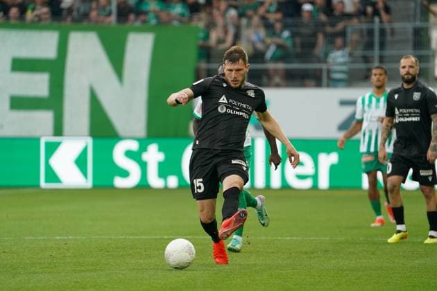 Fußball: FC St. Gallen 1879 vs. FC TOBOL KOSTANAY - 2. Qualifikationsrunde UEFA Conference League - Kybunpark St. Gallen, Schweiz: Tobols Albert Gabaraev St. Gallen Kybunpark Kanton St. Gallen Schweiz Copyright: xJoeranxSteinsiekx
