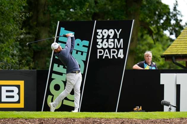 26th July 2024; JCB Golf &amp; Country Club, Rocester, Uttoxeter, England; LIV UK Golf League, Round 1; Andy Ogletree of the Highflyers GC plays from the 11th tee during round one  ActionPlus12672347 StevenxFlynn