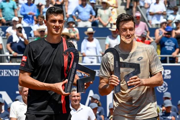 TENNIS - ATP, Tennis Herren Generali Open 2024 KITZBUEHEL,AUSTRIA,27.JUL.24 - TENNIS - ATP World Tour, Generali Open. Image shows Alexander Erler (AUT) and Andreas Mies (GER).  GEPAxpictures xDanielxSchoenherr