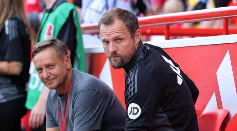 Sportdirektor Horst Heldt, Trainer Bo Svensson Fußball Fussball Testspiel 1.Bundesliga Herren DFL Saison 2024 2025 27.07.2024 1.FC Union Berlin FCU vs Glasgow Rangers DFL regulations prohibit any use of photographs as image sequences and or quasi-video.