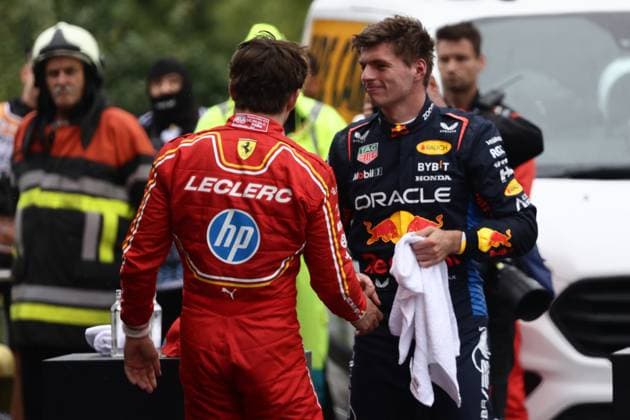 F1 Belgian Grand Prix 2024 Qualifying Charles Leclerc of Ferrari and Max Verstappen of Red Bull Racing after qualifying ahead of the Formula 1 Belgian Grand Prix at Spa-Francorchamps in Spa, Belgium on July 27, 2024. Spa Belgium  Copyright: xJakubxPorzyckix originalFilename:porzycki-f1belgia240727_npn3I.jpg