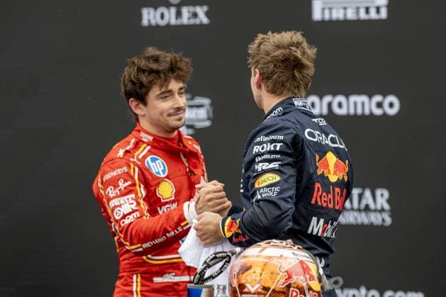NÃ‚Â°1 Max Verstappen NDL Oracle Red Bull Racing e Charles Leclerc during Formula 1 Rolex Belgian Grand Prix 2024 - Qualifying, Formula 1 Championship in Belgium, Belgium, July 27 2024  Copyright: xOttoxMoretti IPAxSportx xipa-agex xx IPA_48313530 IPA_Agency_IPA48313530