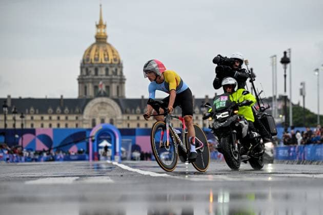 OLY24 CYCLING ROAD, Belgian cyclist Remco Evenepoel during the Men?s Individual Time Trial at Pont Alexandre III as part of the 2024 Paris Olympic Games, Olympische Spiele, Olympia, OS in Paris, France, Saturday, July 27, 2024. ( NO ARCHIVING, EDITORIAL USE ONLY, NO USE IN BOOKS WITHOUT CONSENT PARIS FRANCE Copyright: xDANxHIMBRECHTSx 20240728186912294519