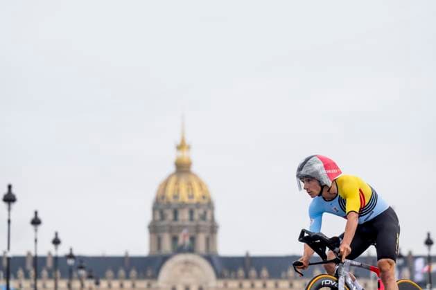 Winner Remco Evenepoel of Belgium competes during men s cycling time trial event in Olympic Games, Olympische Spiele, Olympia, OS in Paris, France, July 27, 2024. (CTKxPhoto OndrejxDeml) CTKPhotoP2024072708185  CTKPhotoP2024072708185