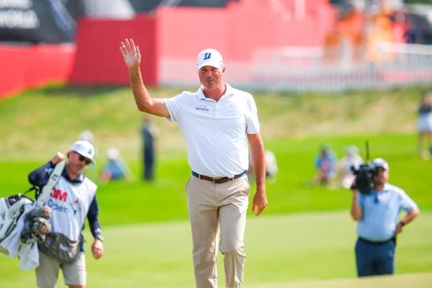 July 27, 2024, Blaine, Minnesota, USA: MATT KUCHAR celebrates a shot that went in for eagle on the 18th to put him in 2nd overall during the 2024 PGA, Golf Herren 3M Open at TPC Twin Cities on July 27th, 2024. Blaine USA - ZUMAg254 20240727_zsp_g254_127 Copyright: xStevenxGarciax