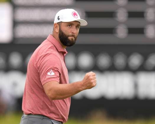 27th July 2024; JCB Golf &amp; Country Club, Rocester, Uttoxeter, England; LIV UK Golf League, Round 2; Jon Rahm of the Legion XIII GC celebrates a birdie on the 14th green during round two  ActionPlus12673208 StevenxFlynn