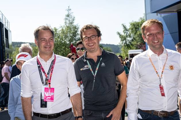 Prime Minister Alexander De Croo, Geoffroy Theunis and General Manager RACB Xavier Schene pictured ahead of the Grand Prix F1 of Belgium race, in Spa-Francorchamps, Sunday 28 July 2024. The Spa-Francorchamps Formula One Grand Prix takes place this weekend, from July 25th to July 28th. JONASxROOSENS  x97221292x