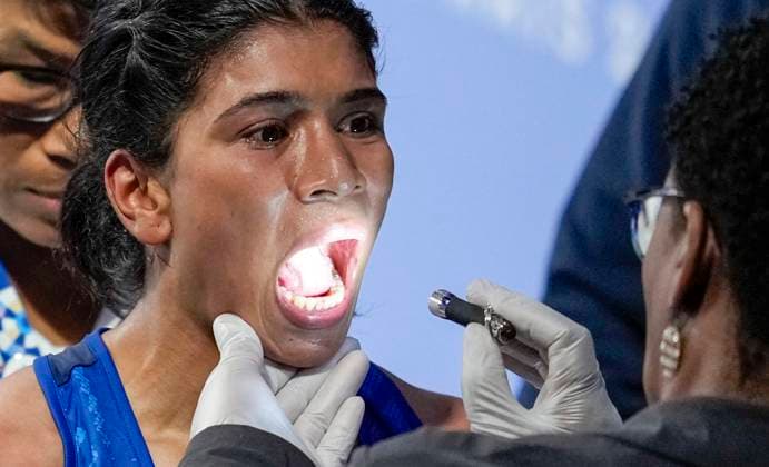 Sport Themen der Woche KW30 Sport Bilder des Tages Paris Olympics: Boxing Paris: India s Nikhat Zareen after winning the Women s 50kg Boxing event against Germany’s Maxi Karina Kloetzer at the Summer Olympics 2024, in Paris, France, Sunday, July 28, 2024. (PTI Photo Ravi Choudhary) (PTI07_28_2024_000208A) Paris France  Copyright: xRavixChoudharyx (PTI07_28_2024_000208A)
