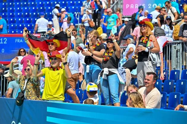 Olympische Spiele (Beachvolleyball); Paris 28.07.2024 Vorrunde, Frauen, GER-FRA; Deutsche Fans, Copyright: xBEAUTIFULxSPORTS TomxBlochx