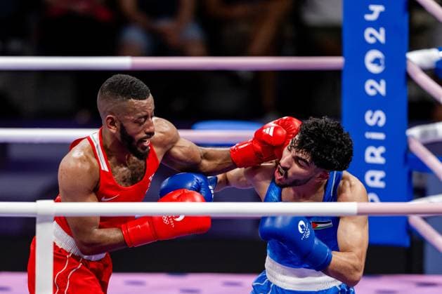 Sport Themen der Woche KW30 Sport Bilder des Tages 240728 Nebil Ibrahim of Sweden vs Wasim Abusal of Palestine in a men s 57 kg preliminary round of 32 boxing fight during day 2 of the Paris 2024 Olympic Games, Olympische Spiele, Olympia, OS on July 28, 2024 in Paris. Photo: Joel Marklund BILDBYRAN kod JM JM0586 bbeng, boxning, boxing, boksing, olympic games, olympics, os, ol *** 240728 Nebil Ibrahim of Sweden vs Wasim Abusal of Palestine in a men s 57 kg preliminary round of 32 boxing fight during day 2 of the Paris 2024 Olympic Games on July 28, 2024 in Paris Photo Joel Marklund BILDBYRAN kod JM JM0586 bbeng, boxing, boxing, boxing, olympic games, olympics, os, ol  Copyright: JOELxMARKLUND BB240728JM039