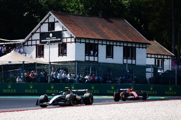 F1 Belgian Grand Prix 2024 Lewis Hamilton of Mercedes and Charles Leclerc of Ferrari during the Formula 1 Belgian Grand Prix at Spa-Francorchamps in Spa, Belgium on July 27, 2024. Spa Belgium  Copyright: xJakubxPorzyckix originalFilename:porzycki-f1belgia240728_np9cz.jpg