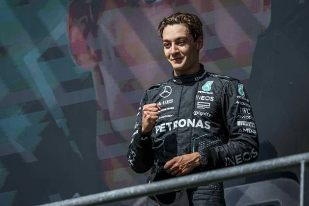 RUSSELL George (gbr), Mercedes AMG F1 Team W15, portrait, podium during the Formula 1 Rolex Belgian Grand Prix 2024, 14th round of the 2024 Formula One World Championship, WM, Weltmeisterschaft from July 26 to 28, 2024 on the Circuit de Spa-Francorchamps, in Stavelot, Belgium - F1 - BELGIAN GRAND PRIX 2024 DPPI Panoramic  240728_R14_BELGIO_DP_FG006916