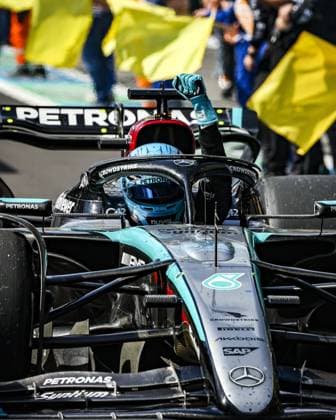 RUSSELL George (gbr), Mercedes AMG F1 Team W15, portrait, celebrate his win during the Formula 1 Rolex Belgian Grand Prix 2024, 14th round of the 2024 Formula One World Championship, WM, Weltmeisterschaft from July 26 to 28, 2024 on the Circuit de Spa-Francorchamps, in Stavelot, Belgium - F1 - BELGIAN GRAND PRIX 2024 DPPI Panoramic  240728_R14_BELGIO_DP_FG006649