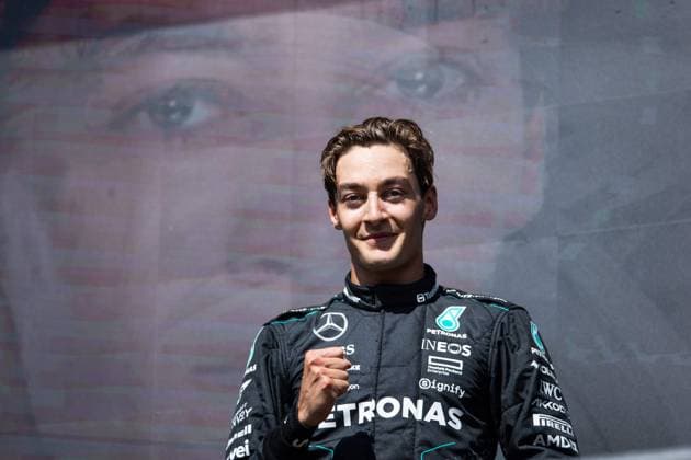 RUSSELL George (gbr), Mercedes AMG F1 Team W15, portrait podium during the Formula 1 Rolex Belgian Grand Prix 2024, 14th round of the 2024 Formula One World Championship, WM, Weltmeisterschaft from July 26 to 28, 2024 on the Circuit de Spa-Francorchamps, in Stavelot, Belgium - F1 - BELGIAN GRAND PRIX 2024 DPPI Panoramic  240728_R14_BELGIO_DP_JFR62920.CR3_