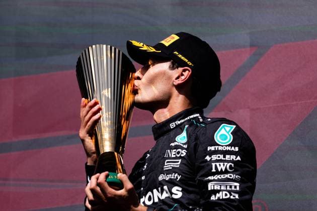 RUSSELL George (gbr), Mercedes AMG F1 Team W15, portrait podium during the Formula 1 Rolex Belgian Grand Prix 2024, 14th round of the 2024 Formula One World Championship, WM, Weltmeisterschaft from July 26 to 28, 2024 on the Circuit de Spa-Francorchamps, in Stavelot, Belgium - F1 - BELGIAN GRAND PRIX 2024 DPPI Panoramic  240728_R14_BELGIO_DP_JFR63002.CR3_